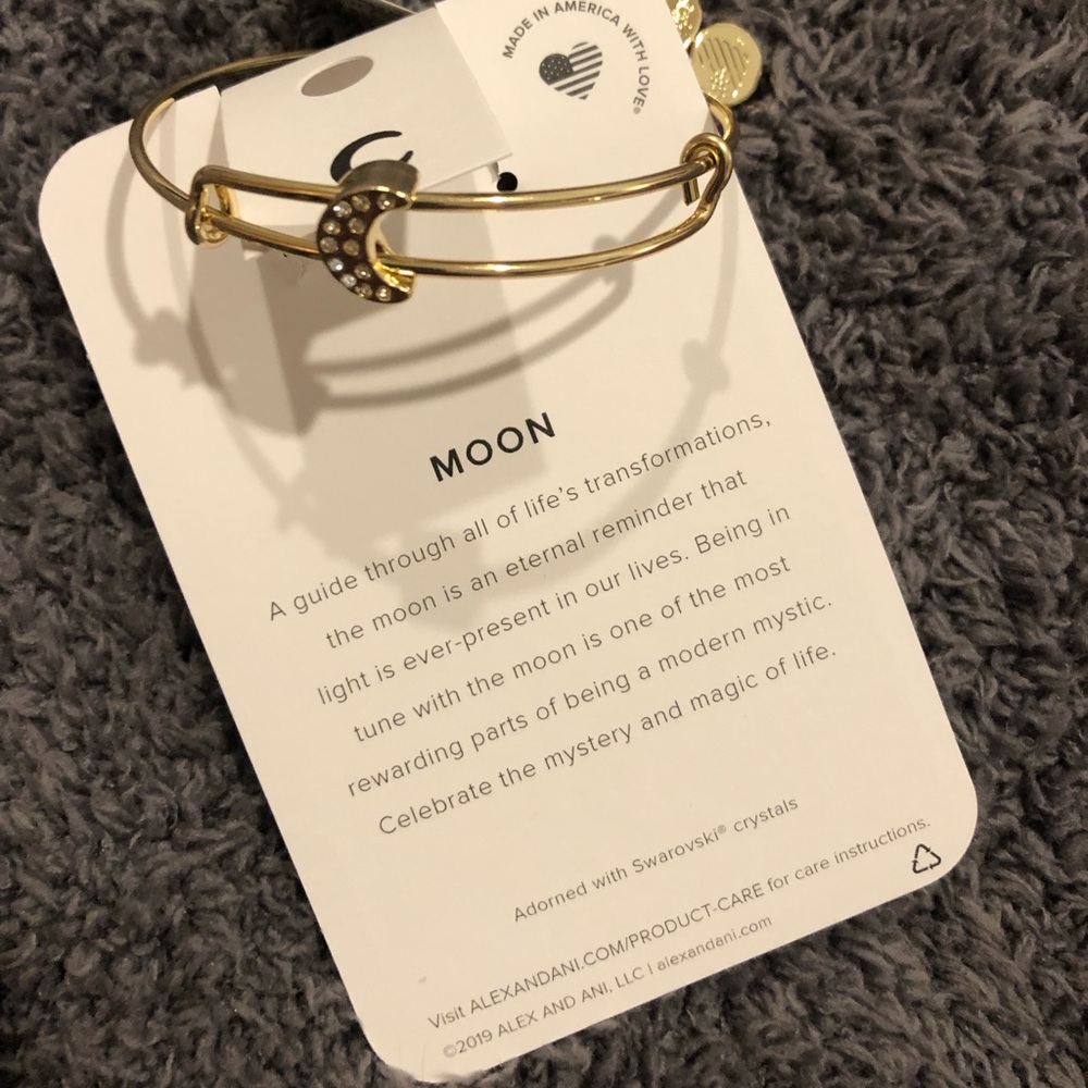 Alex and Ani Pave Moon Symbol Bead Bangle Bracelet Shiny Gold | NWT